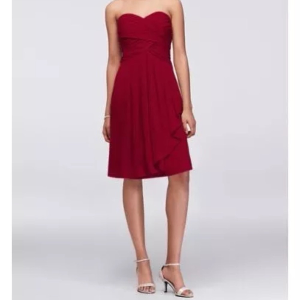 David's BridalCrinkle Chiffon Dress-Apple Red Sz 8
